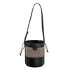 Vintage Women Shoulder Bags Cylinder PU Leather Bucket Crossbody Bag Casual Mini Drawstring Handbags Purse for Travel Shopping