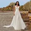 Bohemian Simple A Line Wedding Dress 2022 V Neck Sleeveless Lace Applique Sweep Train For Women Wedding Gowns