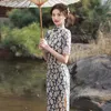 Roupas étnicas renda azul cheongsam 2022 bordado de alta qualidade vestido retrô manga curta estilo chinês qipao sexy s para xxl