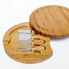竹のキッチンツールチーズボードとナイフセットラウンドシャルキュテリーボードスイベルミートプラッターホリデーハウスウォーミングギフト全体e3213546