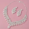 Headpieces Sparkle Wedding Sets Silver Pearl necklace+earrings Plated Beads Bling Bridal Accessories