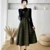 Two Piece Dress Autumn Winter Lady fashion Overalls 2 Set Women black Knitted Sweater Top Plaid Tweed Slim Big Swing Midi 221115