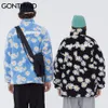 Men's Down Parkas Gonthwid Algodão acolchoado jaquetas grossas Streetwear moda Hip Hop Print Fleece Warm Full Zip Coats Fashion Harajuku Outwear 221114