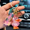 Keychains Cartoon Acrylic Cute Crystal Little Duck Keychain Colorful Little Yellow Duck Sakura Leather Rope Doll Bag Pendant Jewelry Gifts T220909