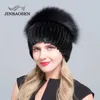 Altri accessori moda JINBAOSEN Cappello invernale in pelliccia di visone da donna, berretto da sci caldo argento reale, marchio di moda russo lavorato a maglia naturale