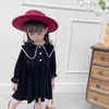 Vestidos de menina Meninas vestido de veludo para crianças vintage Turn Down Colle Blouse Long Children Casaul Clothing Navy Year