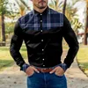 Erkekler rahat gömlek uzun gömlek gevşek bluz düğmesi aşağı erkek moda ekose patchwork renk takılı sweatshirt yün yelek