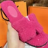 Furry Slide Sandalo Designer Pantofole Pelliccia Donna Ricamo Shealing Asciugamano Infradito Scarpa Soffice Pantofola Home Fuzzy Slider Flat Comfort Mule Infradito Inverno 35-42