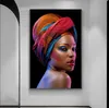 Pinturas arte africano mujer pintura impresiones en lienzo belleza chica carteles escandinavos cuadro de pared para sala de estar caballo decoración 221021