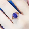 Pierścienie klastra 585 Purple złoty Inkrustowany Kryształowy Owalny Sapphire Wedding dla par luksusowych wykwintnych zaręczyn biżuterii damskiej damskiej biżuterii
