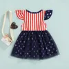 Robes de fille CitgeeSummer Independent Day Kid Dress Sleeve Striped Star Print Mesh Loose Clothes