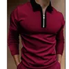 Men's Polos Men Moda Camisas Casuais Casuais Manga Longa Colete Turnante do Z￭per Tops Streetwear Primavera e outono Per￭odo O 221114