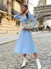 Lässige Kleider Elegante gestrickte A-Linie Patchwork Pullover Frauen V-Ausschnitt Hohe Taille Plissee Weibliche Dicke Vintage Party 221114