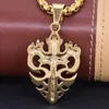 Pendant Necklaces Men's Personality Retro Inlaid Zircon Double Dragon Play Beads Sword Necklace Casual Party Jewelry