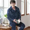Men's Sleepwear Plus Size 3XL Pijama Autumn Winter Men's Flannel Pajamas Blue Cartoon Sets Casual SleepLounge Pyjamas