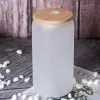 US warehouse 16oz Sublimation Glass Beer Mugs with Bamboo Lid Straw DIY Blanks Frosted Clear Can Shaped Tumblers Cups Heat Cocktail Iced Coffee Soda SS1115