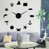 Orologi da parete Fashion 3D Orologio a specchio di grandi dimensioni Adesivo Hawaii Summer Vacation Orologio fai da te Home Living Room Decor