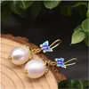 Cuelga la lámpara cuelga los pendientes naturales de agua dulce barroco perla cloisonne mariposa gota para las mujeres regalo de fiesta joyería hecha a mano dhzfb