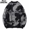 Herrtröjor män hiphop streetwear stickat pullover broderi hösten harajuku bomull casual svart vit 221115