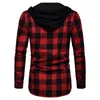 M￤ns avslappnade skjortor Luclesam Men's Plaid Hooded Shirt Double Flap Pockets Button Up Long Sleeved Business Sleeve Tops