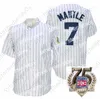 College Baseball trägt Mantle-Trikot von 1951, weiß, cremefarben, Nadelstreifen, grau, Baseball-Hall-of-Fame-Aufnäher, Heim-Auswärts-Pullover, grau, schwarz, Knopfleiste, alle genäht