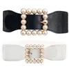 Belts All-Match Ladies Belt Women Straps Light Luxury Personality Large Square Shape Buckle Fashion Faux Pearl Dropship