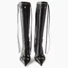 Boots Woman Boot Fashion Sexy Pure Pure Color Dointed Toe Stilettos Heels Vintage Metal Buckle Zipper Knee High Slim Tassel Shoes 45 221114