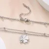 Pendanthalsband Teamer Four-Leaf Clover Double Layer Halsband för kvinnor Rostfritt stål Pärlkedja Choker 2022 Smyckesgåva Partihandel