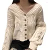 Women's Knits Women V-Neck Button Vintage Knit Cardigan Dropped Shoulder Sleeve Sweater Autumn Casual Solid Color Long Lazy Knitwear