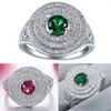 Wedding Rings Hainon Luxurious Shining Red Crystal Ring For Women Big Round Fashion Cocktail Party Silver Color Jewelry Gift