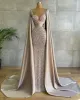 Evening Royal Dresses Sparkly Sequins Appliqued Lace Sexy Sheath Sheer Neck Prom Dress Formal Party Second Reception Gowns Ruched Satin Vestido De