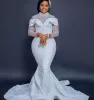 2022 grande taille arabe Aso Ebi luxueux sirène dentelle robe de mariée perles manches longues Vintage robes de mariée robe