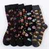 Herrstrumpor 1 par bomulls andningsbara mäns smörgåsar Donut Funny Food Pattern Series Autumn Sock for Men Festival Christmas Gift