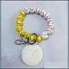 Party Favor Beaded Bracelet Keychain Pendant Party Favor Sports Ball Soccer Baseball Basketball Wooden Bead Drop Delivery Home Garde Dh0As