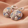 Dangle Earrings Fashion Round Metal Silver Color Inlaid Earring Vintage Painting Multicolor Pattern Drop For Women Party Jewelry