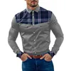 Chemises décontractées pour hommes chemise longue chemisier ample boutonné hommes mode Plaid Patchwork couleur ajusté sweat laine gilet