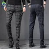 Mens Pants Autumn Winter England Plaid Work Stretch Men Business Fashion Slim Thick Grey Blue Casual Pant Male Brand Trousers 38 221115