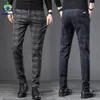 Herren Hosen Herbst Winter England Plaid Arbeit Stretch Männer Business Mode Schlank Dicke Grau Blau Casual Hose Männliche Marke Hosen 38 221115