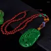 Hanger kettingen natuurlijke hetiaanse groene jade jasper hand gesneden holte gelukkige ketting voor mannen en vrouwen dropship