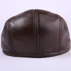 Berets Cowhide кожа Sboy Caps Осень Зимняя толстая берет держит теплую пожилой шляпу среднего возраста мода Gastby Flat Ivy Cap