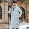 Мужская модная модная зимняя мужчина длинные куртки с капюшоном сплошной густой теплый 90% белый уток