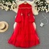 Hepburn français rétro rouge maille robe plage vacances robe élégante plissée grande balançoire jupes longues