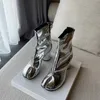 Silver Tabi Split Toe Chunky High Heel Boots Leather Zapatos Mujer Fashion Autumn Women Shoes Botas00