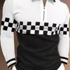 Men's Polos Roupas preto Branco de manga comprida Men camisas pólo