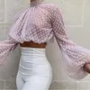 Blouses pour femmes Est Arrivées Femmes Transparent Polka Tops Transparents Lâche Sheer Mesh Dot Blouse À Manches Longues Mode Casual