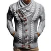 Mens Sweaters autumn and winter European American mens high collar button ox horn leather knitted cardigan sweater 221115