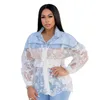 Blouses pour femmes 2022 produit contraste Denim Patchwork dentelle à manches longues chemises bouton automne été Style français haut pour femme