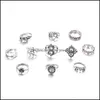 Anillos de racimo antiguo Sier Knuckle Ring Set elefante flor corona anillos apilables mujeres Midi joyería de moda regalo gota entrega Dhotf
