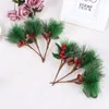 Dekoratif Çiçekler 10 PCS BORGUNDY BERRY SICK Yapay Sprey Noel Çiçeği Çelenk Pinekon Garland Twig Saplar