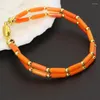 Strand 4rows & 2rows Natural Orange Coral Tube Beads Bracelets 3 7mm Long Chain Multilayer Bangle Magnetic Clasp Jewelry B2792